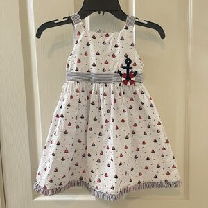 Florence Eiseman Sailboat Print Seersucker Dress with Anchor Girl's Size 3T